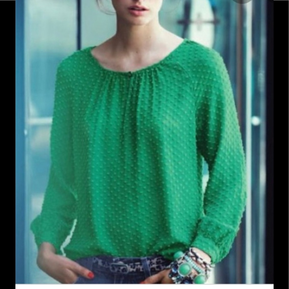 J. Crew green oversized Swiss dot blouse green size 00 oversized